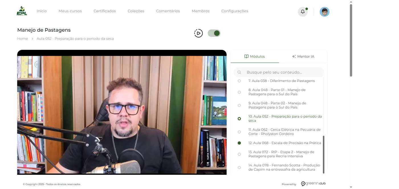 Área de membros do curso